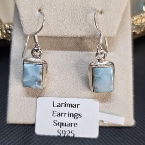 Sterling Silver Larimar Drop Earrings Caribbean Blue Gemstone 925